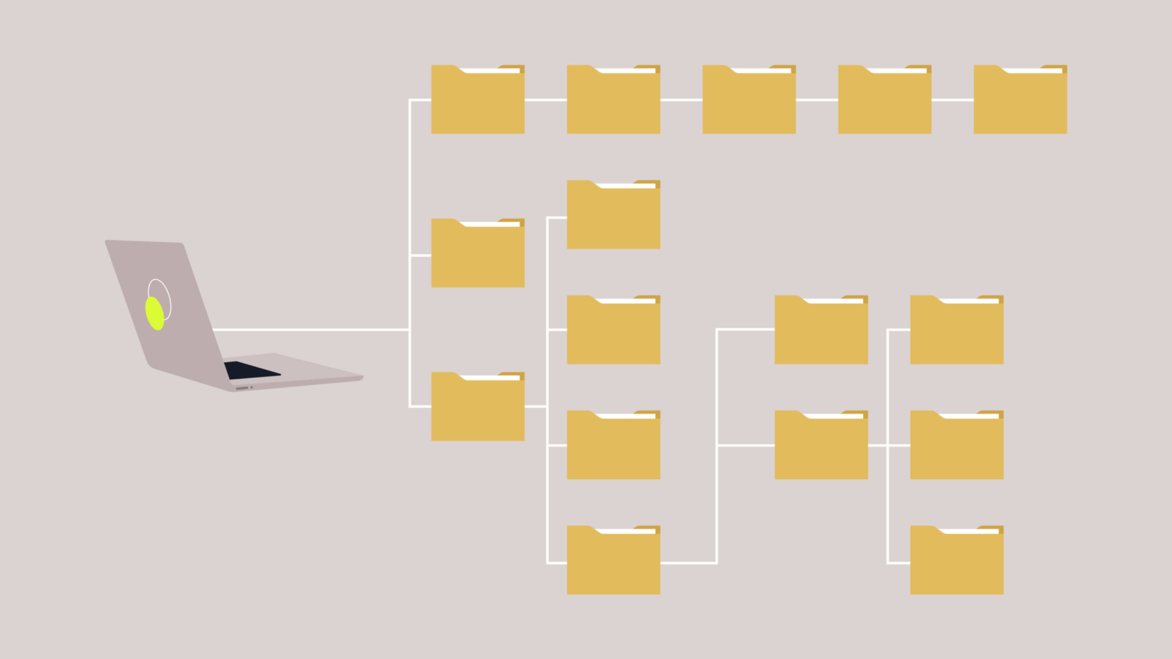 Computer files directory, folders organized in a system of storage